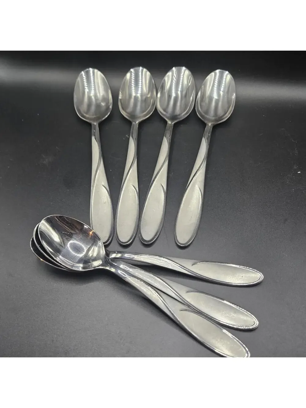4 Cambridge Small Spoons 3 Large Spoons Swirl Sand Stainless Flatware Spoons